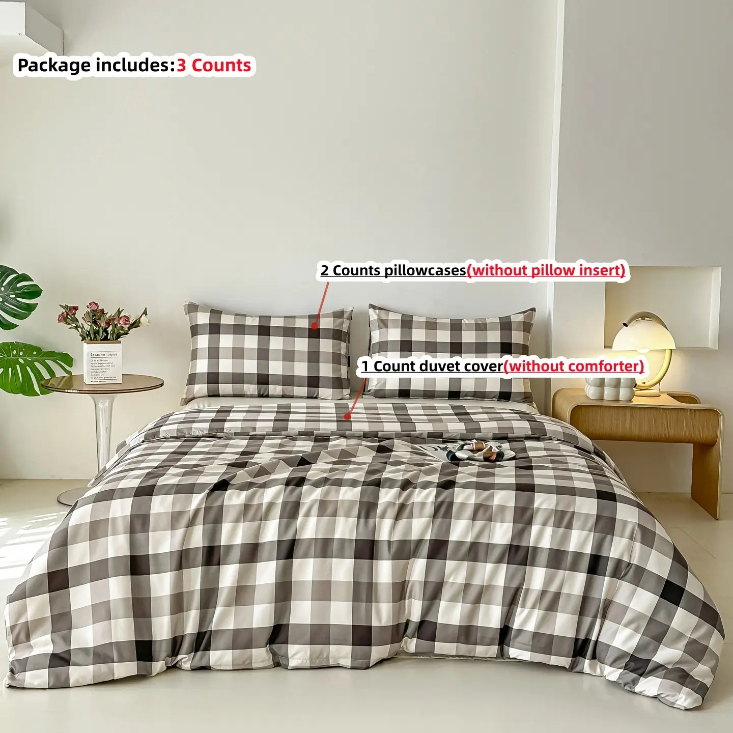 3pcs brown Plaid Bedding Set, Includes 1 duvet cover and 2 Pillowcases, Zipper Design, Soft Fabric, Suitable for All Seasons, Soft Bedding Sets, Checkered Bedding Set