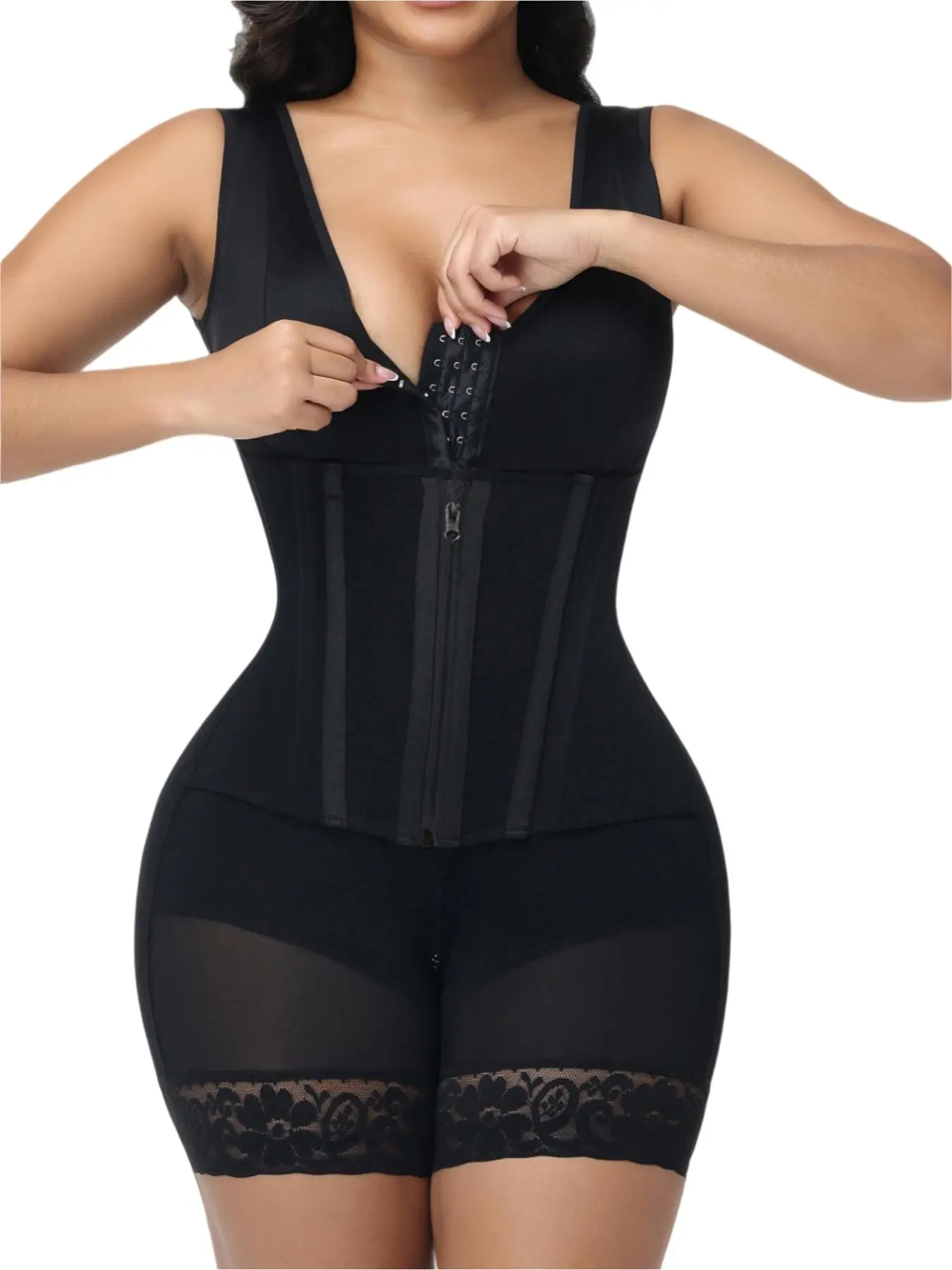 Women's Front Zipper Bodysuit, Fajas Colombianas Bodysuit, Colombian Shapewear, Fajas, Tummy Control Butt Lifting Body Shaper, Hourglass Silhouette Compression Jumpsuit, Suitable For Casual Outings, Parties
