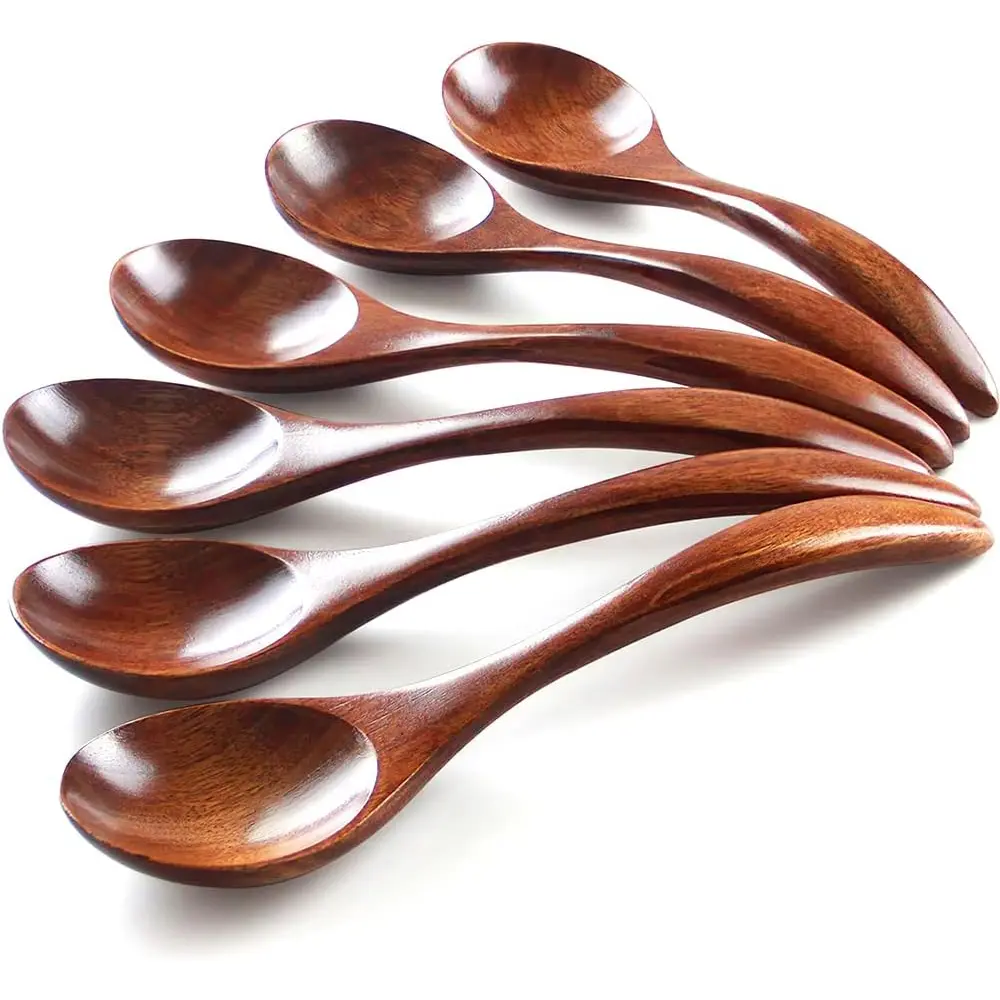 7in Wooden Spoon Set (6-Piece) - Wooden Utensils for Eating, Serving, Tea, Coffee, Honey Stirring, Jar & Canister Scooping for Every Meal