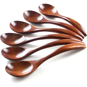 6 Pcs Wooden Spoons for Eating, 7 inch Wooden Honey Spoons for Tea, Wood Teaspoons for Stirring Coffee - Perfect for Soup,Eating,Scooping Jars & Canisters,Dessert