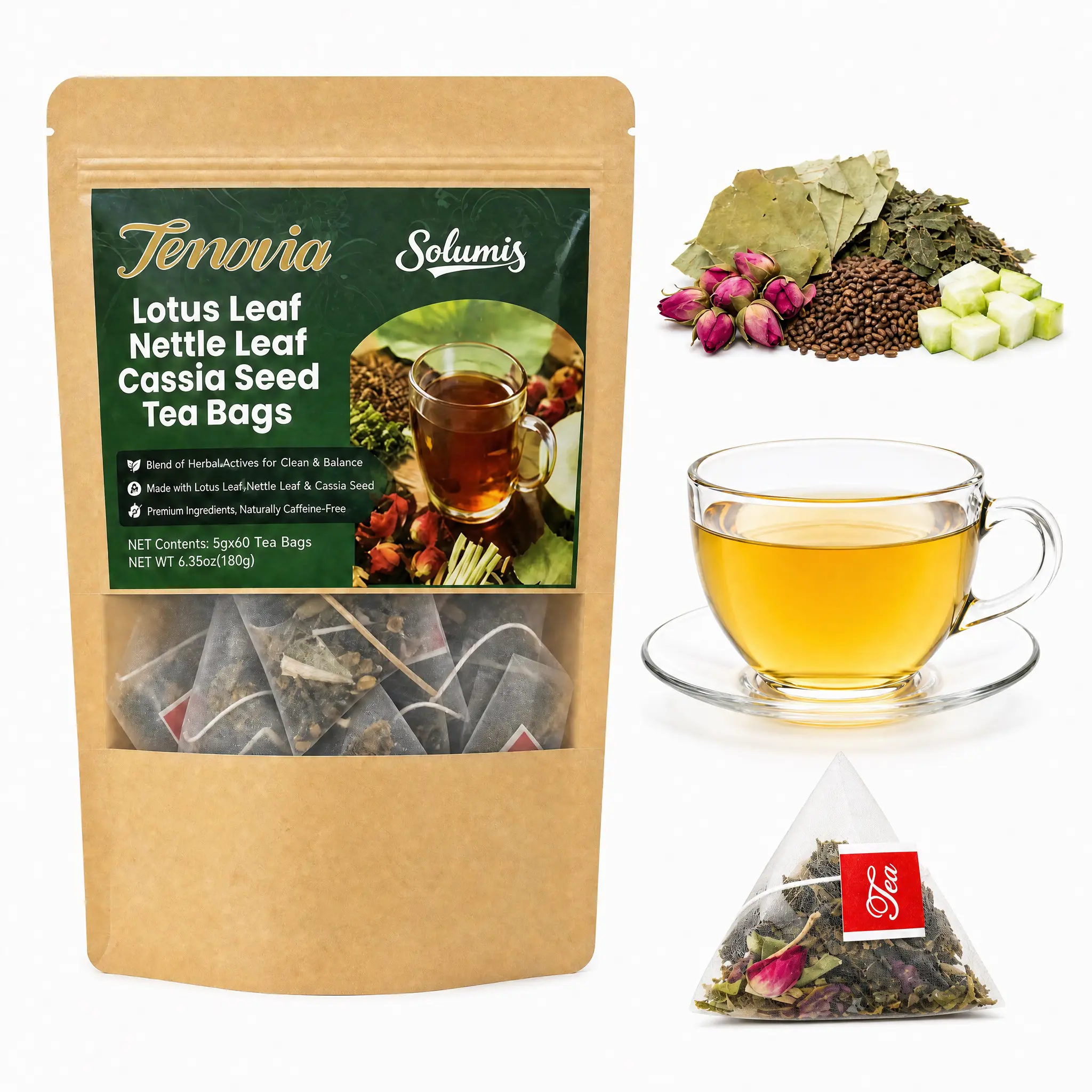 Solumis Anti-Inflammate Organic Tea Bags -  Herbal Blend with Dandelion, Ginseng, and Ginger - Supports A Healthy Weight, Digestive Health - Vegan, All Natural, Laxative-Free - Peach Flavor