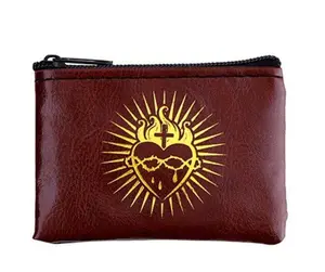 Sacred Heart Dark Wine  3" Zip Rosary Pouch, New #AB-329-R2-C