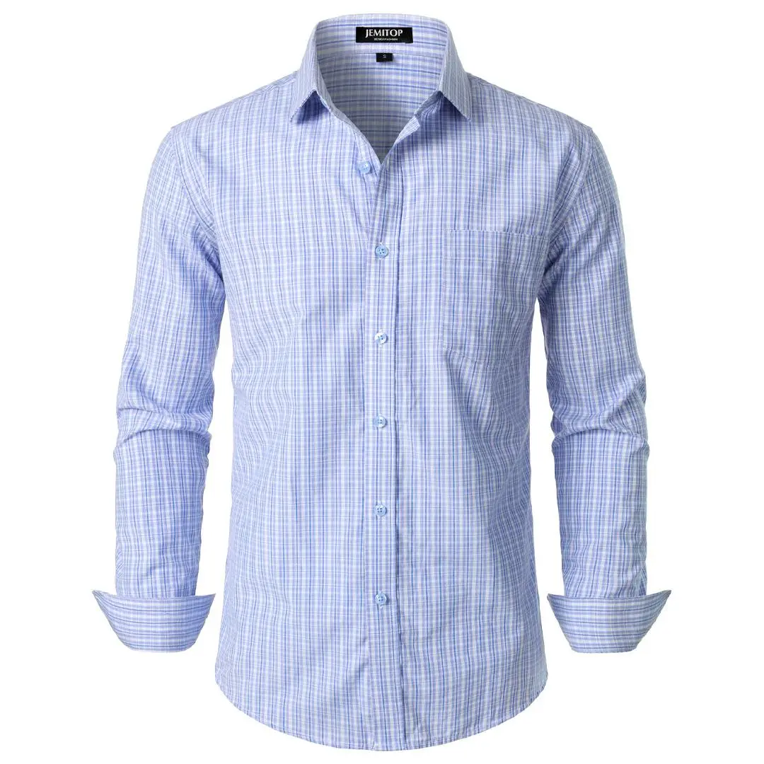 JEMITOP Menswear Slim Fit Plaid Long Sleeve Shirt in a Durable Cotton-Polyester Blend, Easy Care with Front Pocket, Durability, Slimfit,back to school,back to school shopping, Longsleeves
