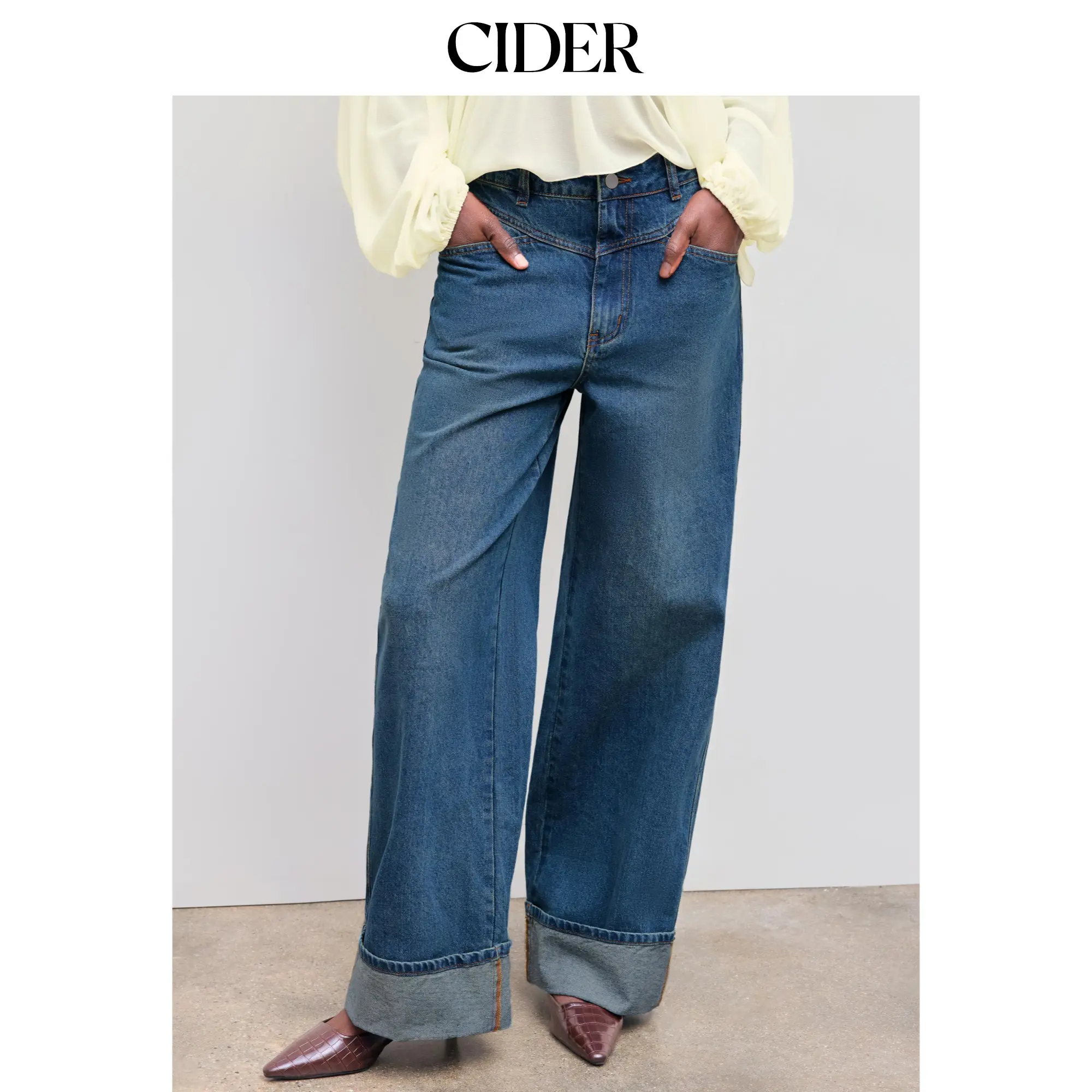 Cider Mid Rise Straight Leg Jeans – Denim Work Pants with Functional Pockets, Spring Daily Office Casual Jeans for Women, Bottom, Basic, Clothes, Minimalist