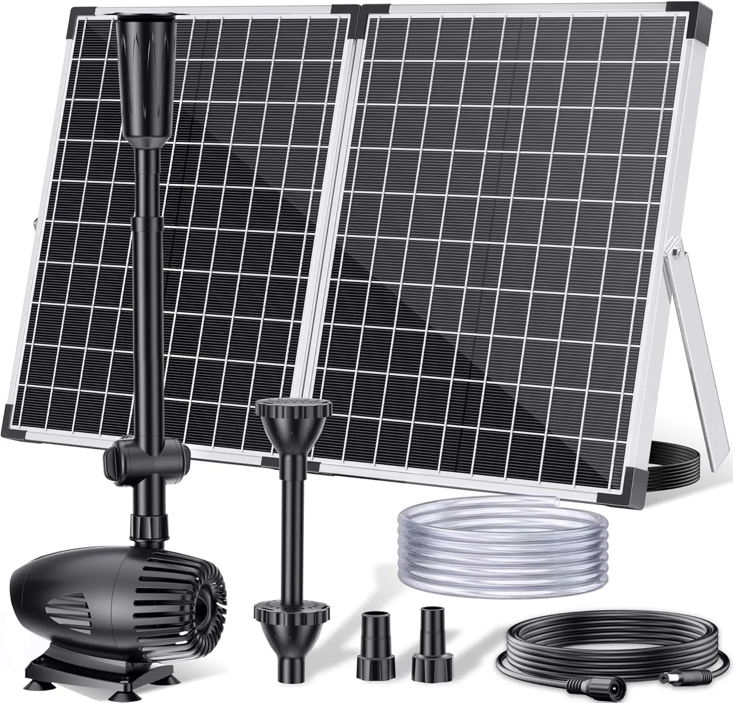 POPOSOAP 55W Solar Fountain Pump for Outdoor Pond, 480GPH Solar Pond Pump with Dry-Run Protection, Solar Powered Water Pump with PVC Tubing, 17Ft Cord for Ponds, Garden, Waterfall, Hydroponics Installation