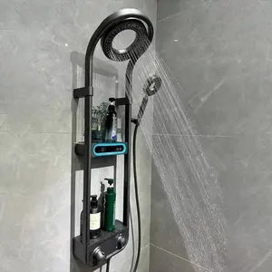 Lue's House New Design High-End Bathroom Gray Shower Set Round Shower Head Bathtub Hot and Cold Brass LED Display Mixer Faucet Shower System