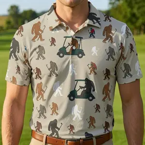 Funny Bigfoot Golf Polo for Men – Cool Silhouette Pattern Shirt
