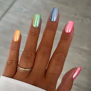 Square Candy Color Rainbow Gradient False Nail Stickers, High Saturation Macaron Colors, Simple Sweet Cool Design, Wearable Nails, Nail Tips, Fake Nails