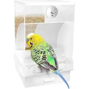 Automatic Bird Feeder for Parakeets, Large-Capacity No-Mess Seed Holder, Easy-Install Screw-Mount Cage Accessory