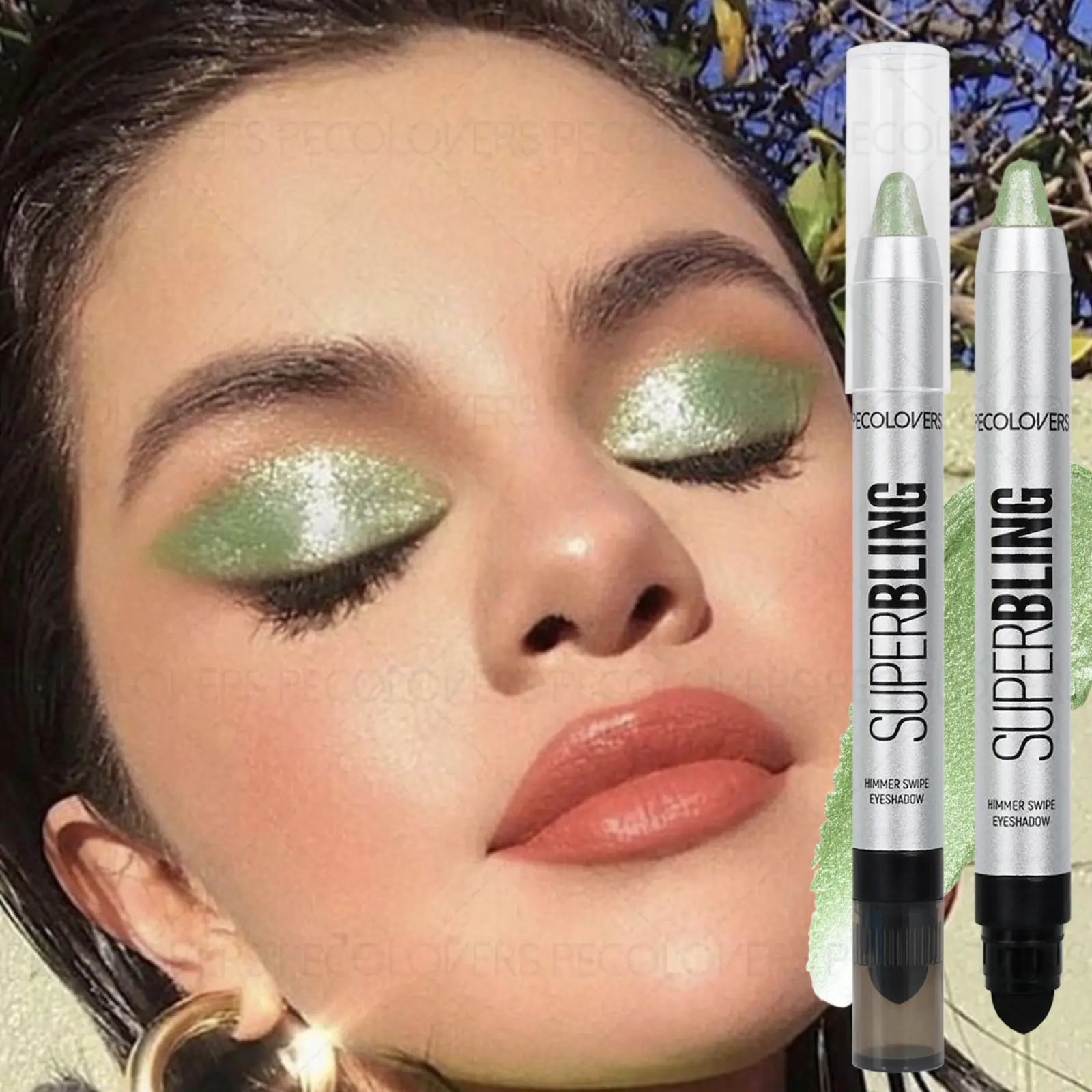1PC Metal Glitter Eye Shadow Stick, Pearlescent, Easy To Apply, Green/blue/rose Red, for Christmas/music Festival Makeup, Cosmetic