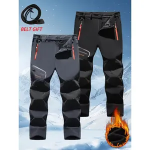 2Pcs Men's Outdoor Pants,Waterproof & Windproof Pantswith Belt,Multi-functional Outdoor Pants for OutdooActivities Casual Fleece
