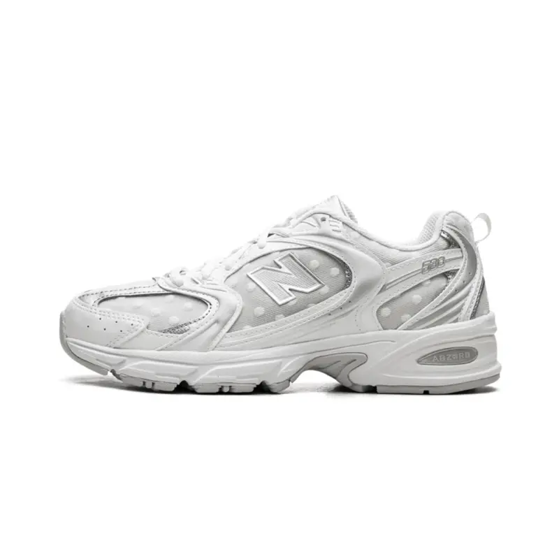 New Balance 530 'White Silver Metallic Polka Dots' Men's Unisex Sporty Chic Sneakers - Athletic Running Shoe, Casual Running Shoes for Gym, Walking, Everyday Wear Sports Footwear, Weddings, New Balances, True-To-Size, Nb