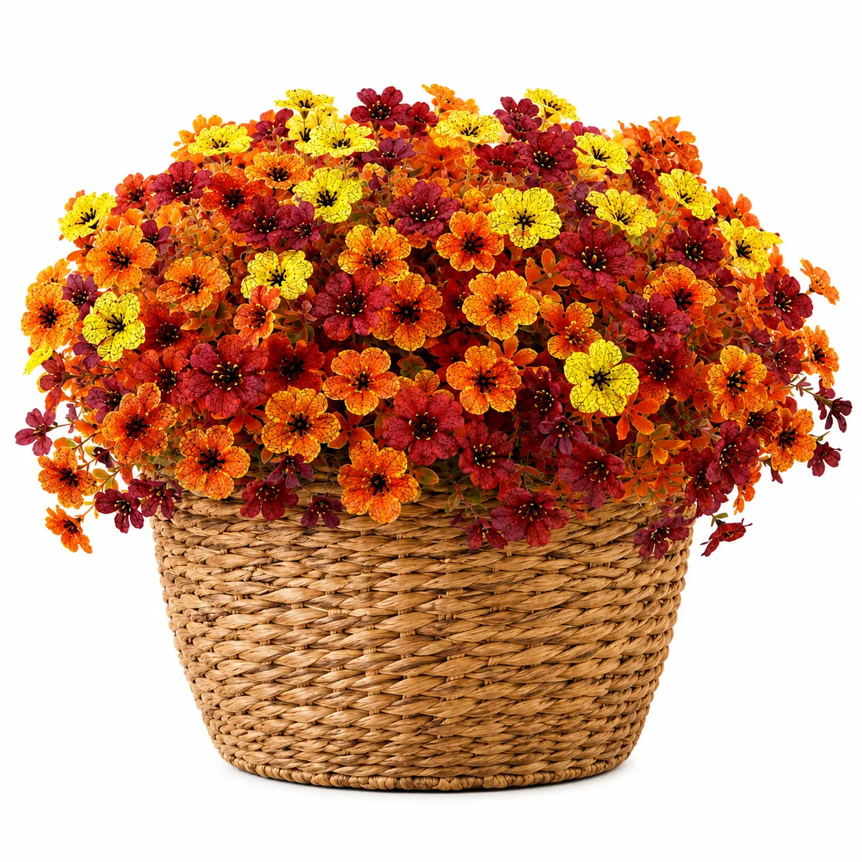 12 PCS UV-Resistant Fade-Proof Artificial Fall Daisy Silk Flowers with Realistic Green Leaves & Real-Leaf Detail, Home Decor Ornaments for Front Porch, Autumn Thanksgiving (Home Supplies, Outdoor Use)