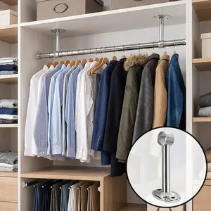 Stainless Steel Ceiling Curtain Rod Brackets Set with Mounting Screws, 150mm Heavy Duty Ceiling Rod Holders for Shower Curtain Bar & Closet Hanging Rail, Ceiling Curtain Rods Brackets, Corrosion-Resistant Wall-Mount Alternative Support, Multi-Purpose