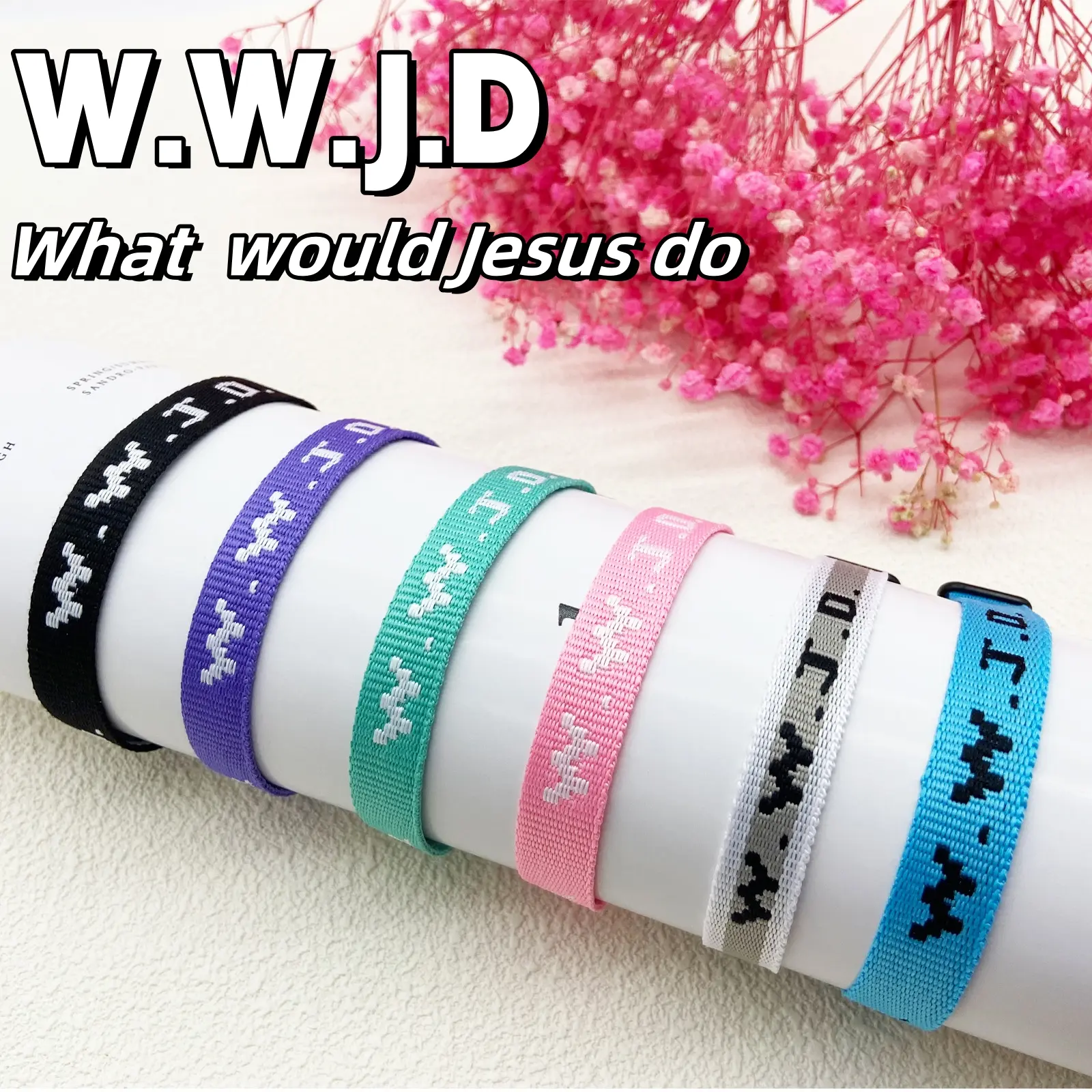 W.W.J.D Woven Wristband Fashion Accessories Students Trending Wrist Cuff Bracelet Letter Printed Unisex Outdoor Sports Basketball Baseball Adjustable Size 25cm Max