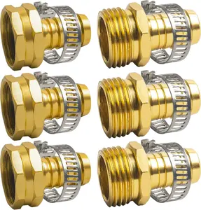 Hourleey Hose Repair Connectors with Claps, 5/8" Aluminum Garden Hose Repair Kit, Female and Male Hose Connectors & Fitting with Stainless Steel Clamp, 3 pack