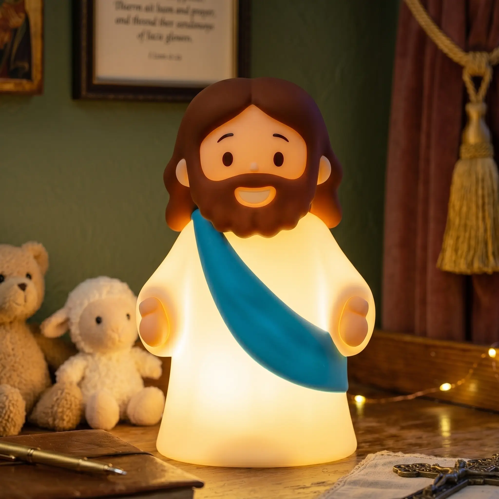 【Limited Time Deal】Jesus Night Light Rechargeable Bedside Night Light Dimmable Silicone LED Light Ideal for Religious Gatherings, Gifts for Sunday School,  Christmas, Baptism Presents, Easter Egg Decorations (Blue)