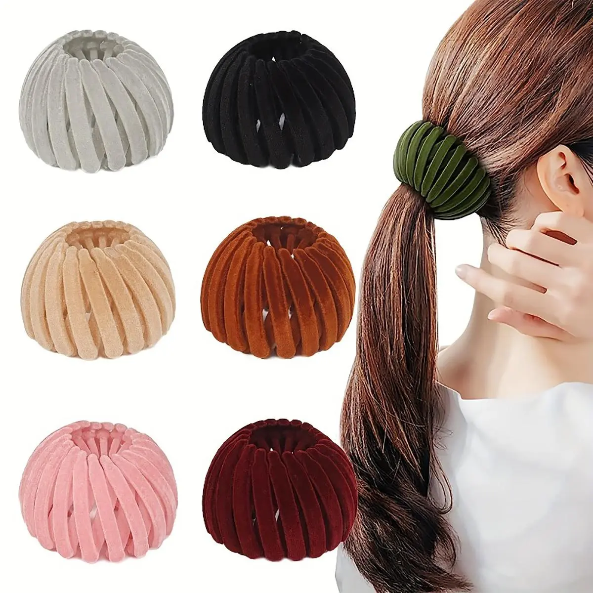Fashionable Retro Geometric Elastic Hairband | Expandable Ponytail Hairband, Round Bun Hair Clip, Bird's Nest Magic Hair Clip for Women