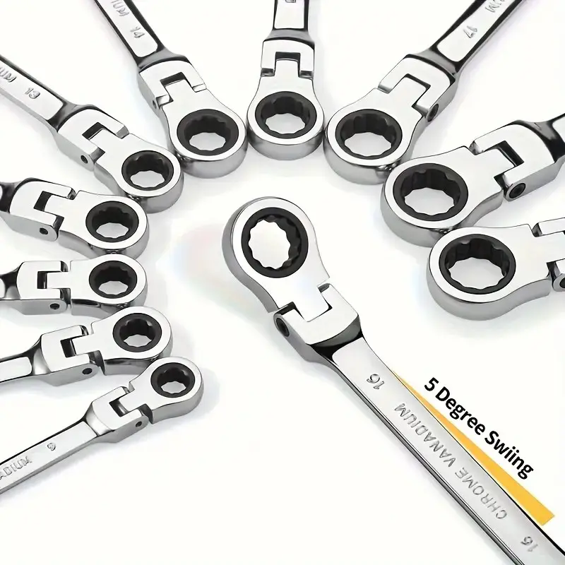 16mm Chrome Vanadium Steel Swing Ratchet Wrench, 72-Tooth Gear, 180-Degree Swivel Head, Car Repair Tool, Mechanic Workshops, Home Use, Ratcheting Wrench