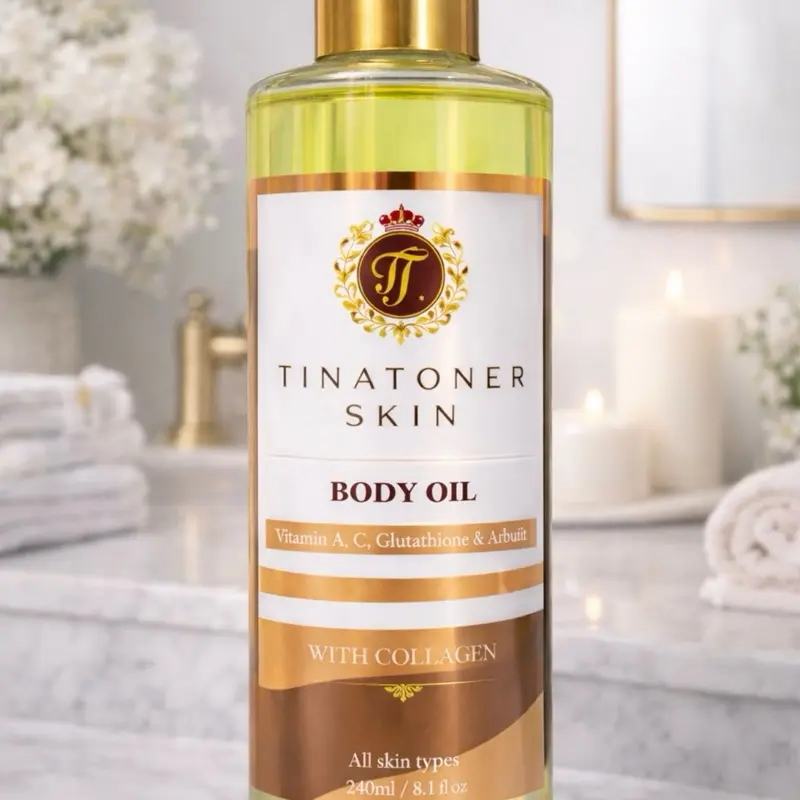 TINA TONER Body Glowing Oil, 8 oz Nourishing Lightweight Daily Moisturizer for Body Care (with Tina Toner Skin Benefits)