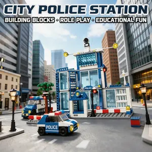 560pcs City Police Station Building Blocks Toy, Includes 2 Police Cars, Classic Design, Educational Toy for Boys