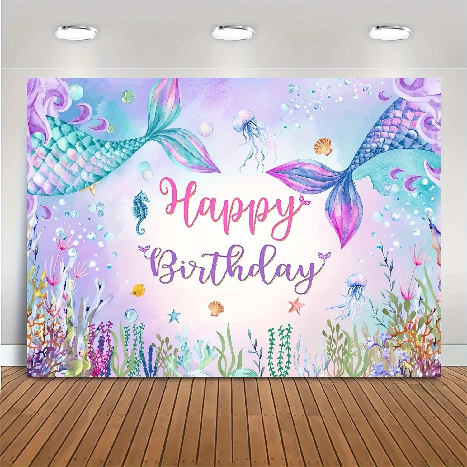 Mermaid Birthday Background, Underwater Party Decorations for Girls, Blue Mermaid Tail Photography Backdrop, Home Indoor Outdoor Decoration