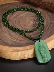 Hot Selling Imitation Jade Buddha Pendant Necklace, Vintage Style Bodhisattva Amulet Protecting Necklace, Religious Gift for Spirituality, Pendant Design