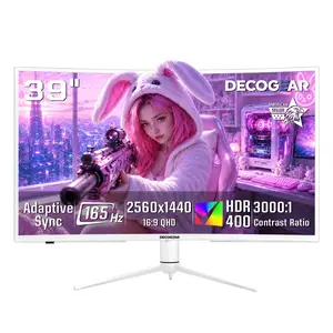 Deco Gear 39" Curved Widescreen Gaming Monitor, 2560×1440 QHD, 165Hz, 1ms MPRT, HDR, Adaptive Sync, 3000R Curve, HDMI, DisplayPort, Tilt Swivel Height Adjust, White