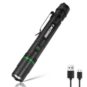 Arrow Rechargeable Flashlights 200 Lumens, Bright LED Flashlight with High/Low/Strobe Modes, Compact EDC Flash Light with Pocket Clip, USB-C Charging for Repair, Outdoors & Emergency