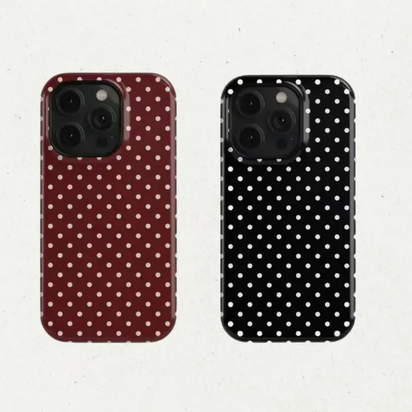 polka dot tough phone case Polka Dot Phone Case For iPhone 7–17 Pro Max iPhone XR SE | Aesthetic Black & White Cover | Shockproof Durable Cellphone ProtectionCasing cute phone cases cover Magnetic phone case