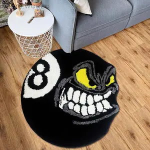 HYPEECE Angry 8 Ball Rug, Cool Rugs for Bedroom Hypebeast Rug, Black Round Area Rugs for Man Cave & Dorm, High-Pile Flocking Soft Tufted Rug for Teens, Hypebeast Room Decor carpet a para sala Unique Design