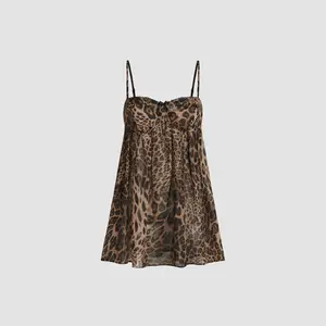 Cider Chiffon Leopard Bowknot Oversized Mini Nightdress