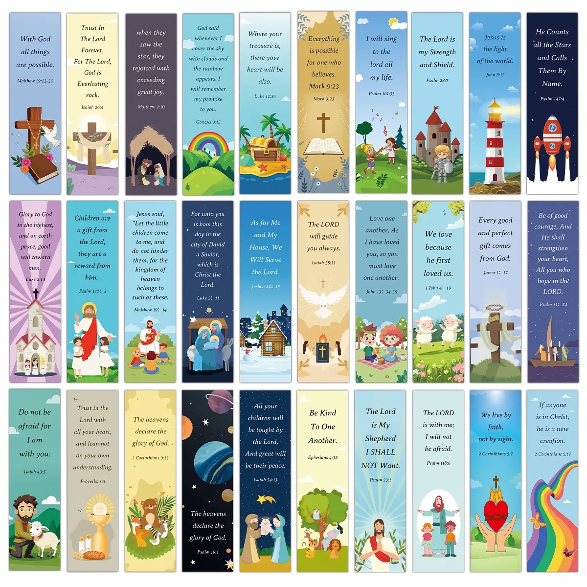 30pcs Bible Verses Bookmarks with Cartoon Design, Inspirational ...