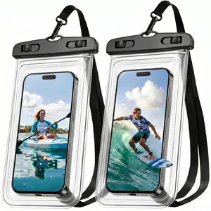 Universal IPX8 Waterproof Phone case 2 Pack-Up to 7.0",Adjustable Lanyard Phone Pouch,Cellphone Dry Bags for Vacation Beach Pool Kayak Cruise Travel Essentials Transparent
