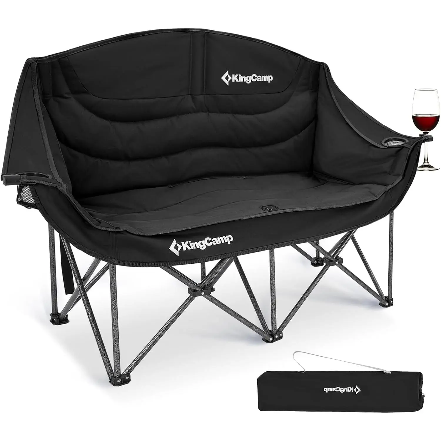 KingCamp Double Camping Chair, Oversized Heavy Duty 550lbs Loveseat for Adults Portable Folding XL 2 Person Couch Padded Comfortable Two Seat with Cup Holder for Outdoor Lawn Backyard, Black summerwins SummerTurnUp