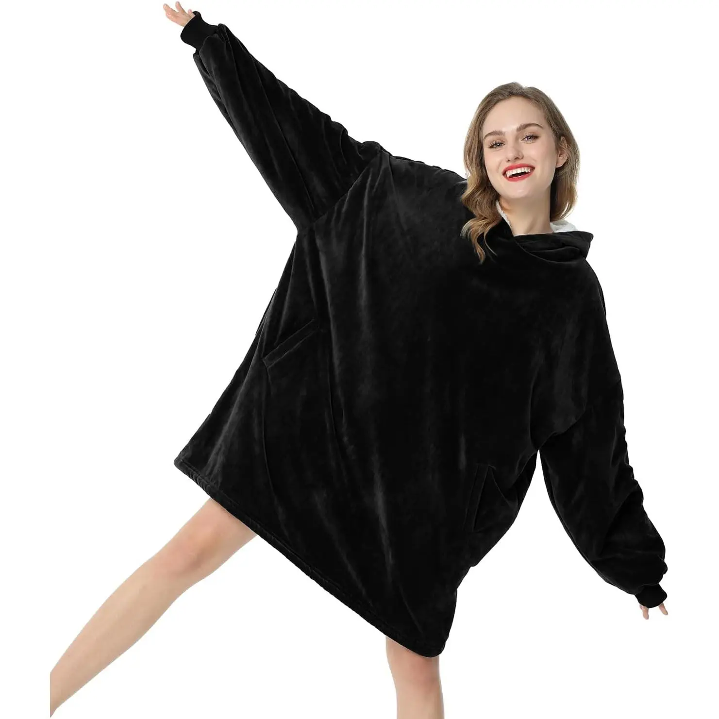 Blanket Hoodie, Wearable Sherpa Fleece Blanket Sweatshirt,Super Soft Warm Cozy with Giant Pocket,Gifts for Women Men Adults Teenagers , One Size Fits All