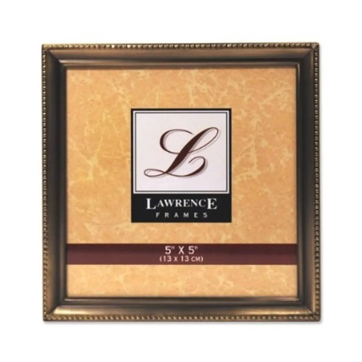 LAWRENCE Traditional 5x5 Hanging Picture Frame - Durable Vintage Metal Frame, High-Quality Heavy Gauge Steel, Antique Brass Finish, Bead Border for Baby & Maternity Space Wall Decor, Durable Metal Frame