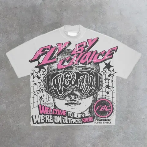 Vintage Fly By Choice Death Graphic 100% Cotton Short Sleeve T-Shirt Y2K Short Sleeves Oversize Tshirt Streetwear Women Tops