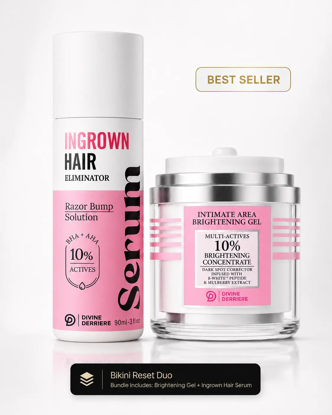Bikini Reset Duo | Divine Derriere RAPID Natural Brightening Body Serum ​+ Ingrown Hair Serum​ for Bikini Area & Razor Bumps Topicals to Tend Skin Aftershave Daily Smooth Skin