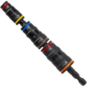 Impact Driver, SAE 7-in-1 Impact Socket Set, 3 Flip Sockets with 1/4, 5/16, 3/8, 7/16, 9/16, and 1/2 Inch Hex Driver Sizes and 1/4-Inch Bit Holder, 5-Inch Shaft