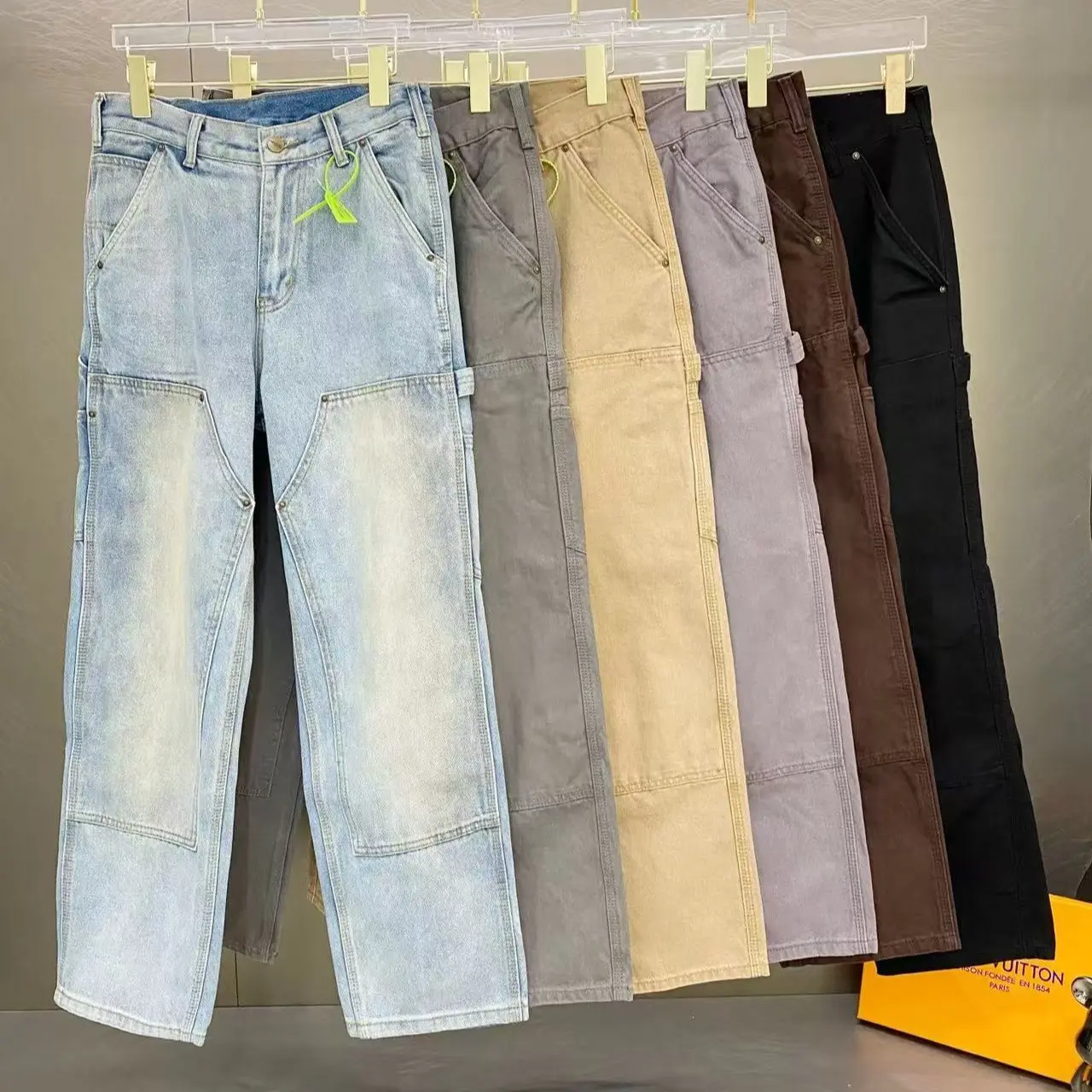 Men's Best Double Knee Cargo Work Pants, Denim ButtonAnkle Trousers Wide Leg for Thick Thigh Grey Purple Blue Khaki Black Baggy Pants Spring Back to School Streetwear Casual Urban Campus