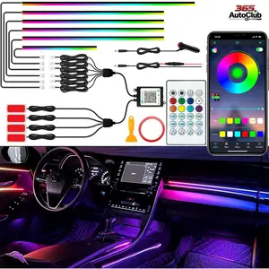 10 in 1 RGB Dream Color Acrylic Car Interior LED Ambient Light Kit, Wireless APP & RF Remote Control, Music Sync Dynamic Chasing Atmosphere Lighting for Vehicle Interior Decoration