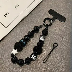 Cat Eye Crystal Phone Lanyard, Plush Cat Beaded Wristband & Keychain, Stylish Cellphone Accessory for Bags and Keys, Phone Charm, Perfect Gift Idea, Phone Leash