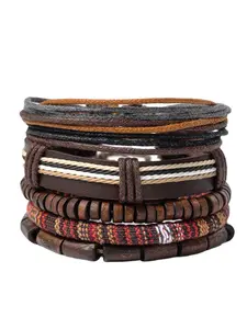 5pcs Boho Style Adjustable Beaded & Braid Stackable Bracelets, Casual Vintage Trendy Vintage Wristband Jewelry for Women & Men, All-match Fashion Accessories for Party, Club