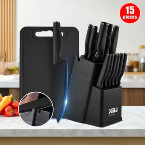 Knife Set, 15 Piece Kitchen Knife Set with Block Self Sharpening, Stainless Steel Dishwasher Safe, Anti-slip Handle, White Modern Utensils Cutting