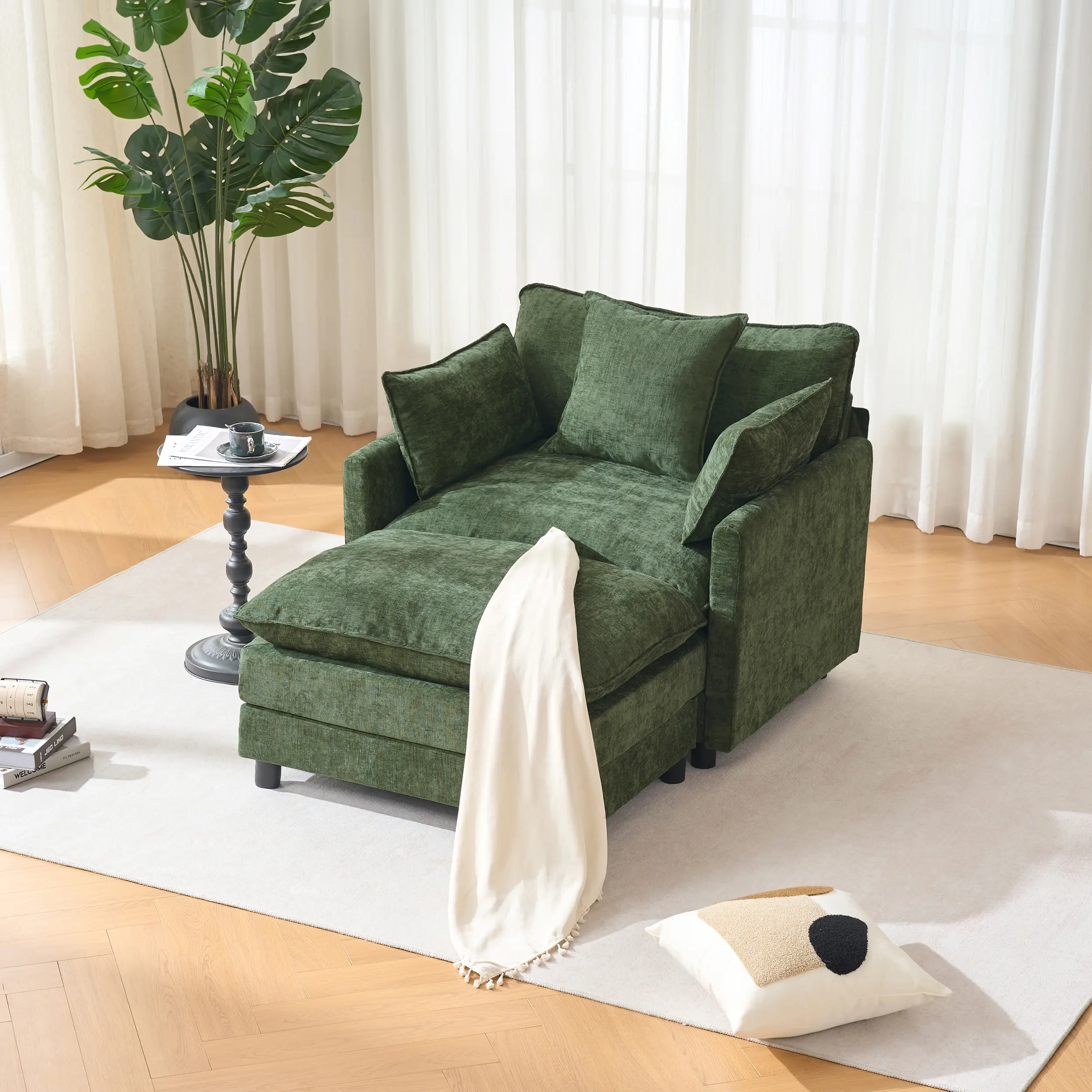 【3 packages shipping】Oversized Cloud Chaise Lounge Chair Indoor with Ottoman - Floor Lounge Sofa , Soft Memory Foam Accent Reading Chair,  Comfy Lazy Sofa for Bedroom Living Room