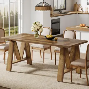 Tribesigns Rectangular Wooden Dining Table for 4-6, Farmhouse Kitchen Table with Sturdy Legs, Large Rustic Brown Table for Home