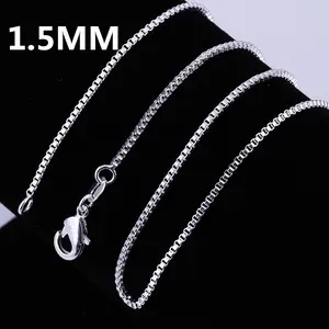 925 Sterling Silver Color Necklace 16/18/20/22/24 inches fine 1.5MM Box chain For Women top quality Fashion Jewelry Christmas Gifts Hot