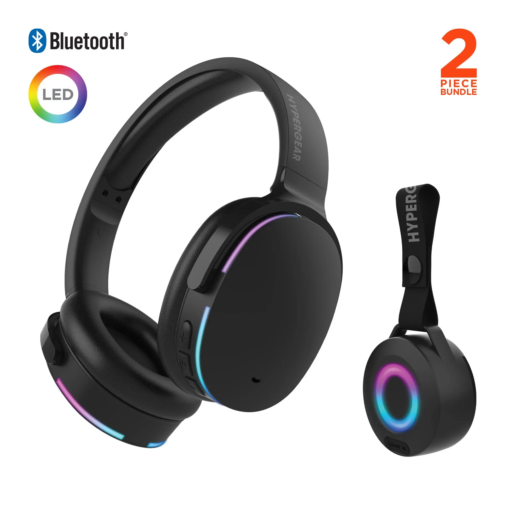 Wireless Audio Essentials Duo - Over Ear Headphones, Light-Up Speaker - Black, True Wireless Headphones