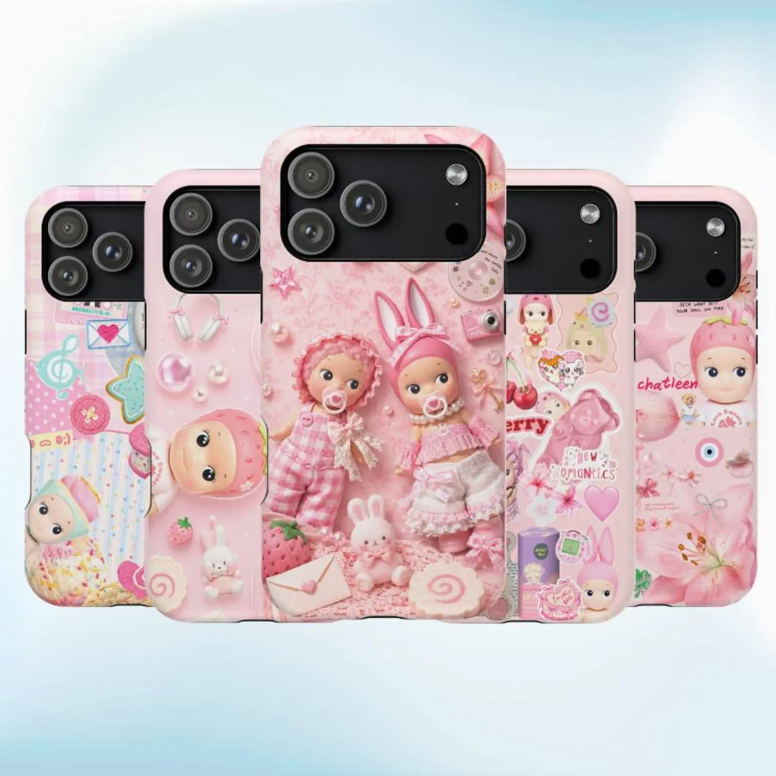 Sonny Angel Phone Case, Cute Pink Coquette Doll Collage Cover for iPhone 17 Pro Max, Kawaii Gift for Teen Girl